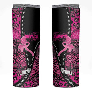 Pink Ribbon Animals Skin African Mixed Skinny Tumbler Zipper Stylized - African Pride
