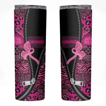 Pink Ribbon Animals Skin African Mixed Skinny Tumbler Zipper Stylized - African Pride