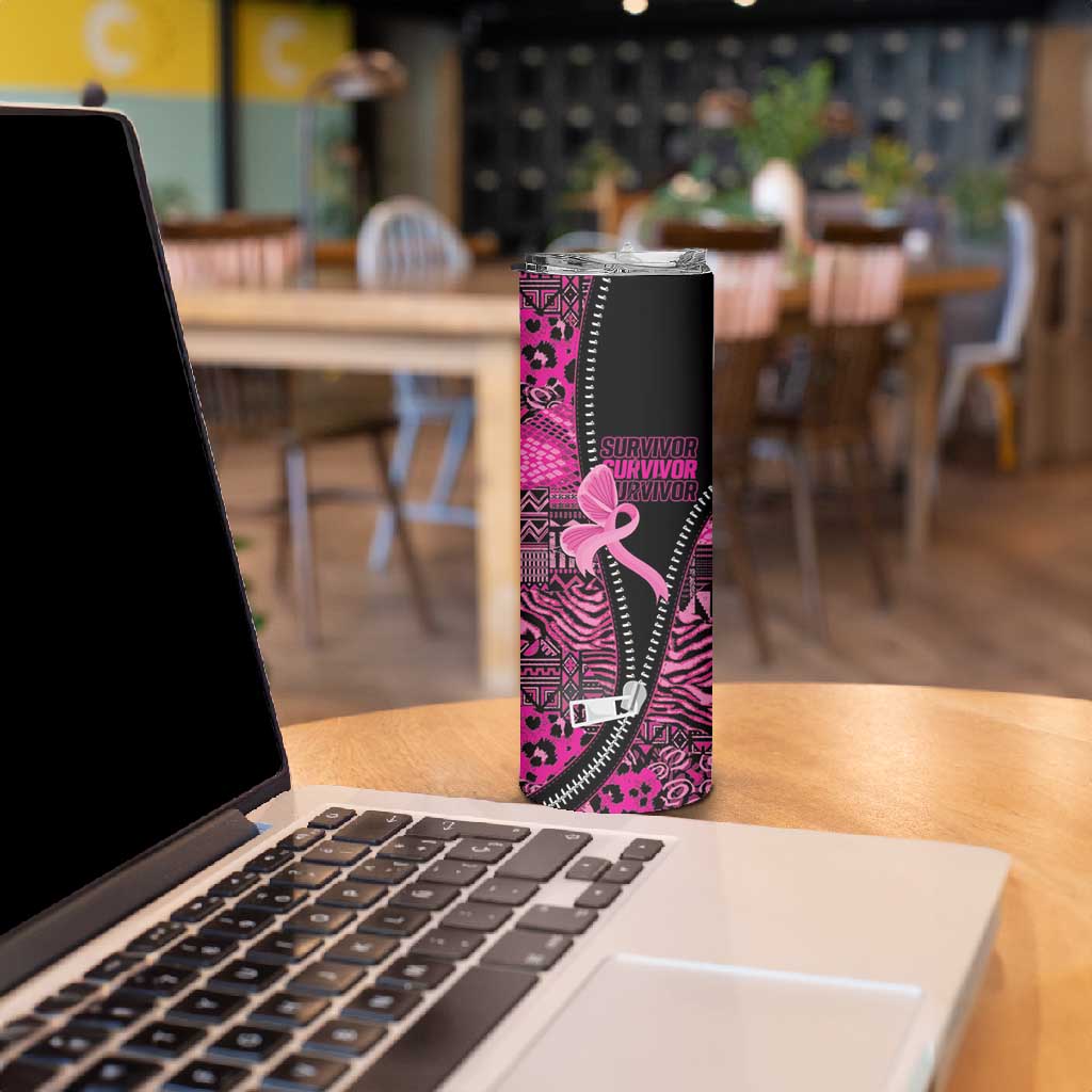 Pink Ribbon Animals Skin African Mixed Skinny Tumbler Zipper Stylized - African Pride