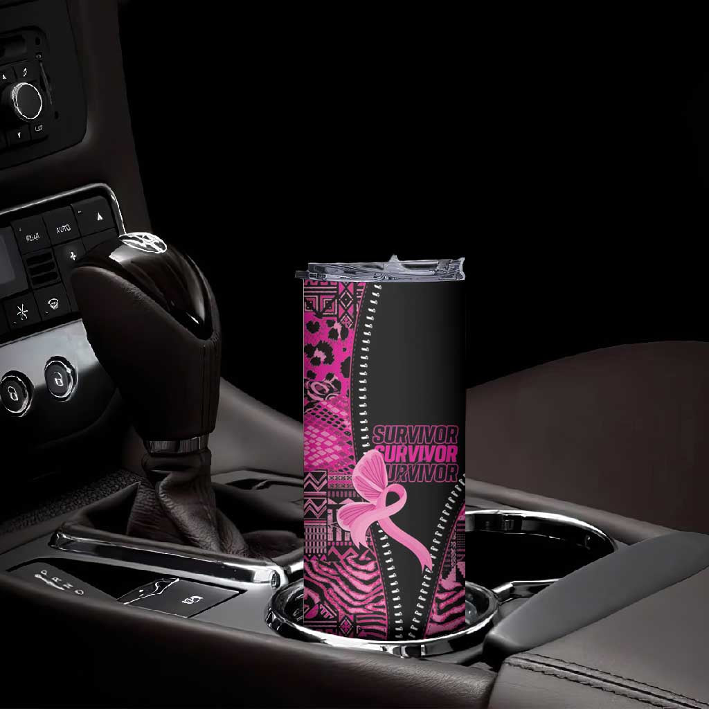 Pink Ribbon Animals Skin African Mixed Skinny Tumbler Zipper Stylized - African Pride