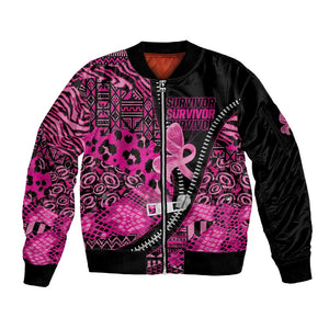 Pink Ribbon Animals Skin African Mixed Sleeve Zip Bomber Jacket Zipper Stylized - African Pride