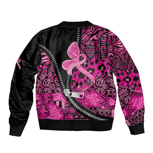 Pink Ribbon Animals Skin African Mixed Sleeve Zip Bomber Jacket Zipper Stylized - African Pride