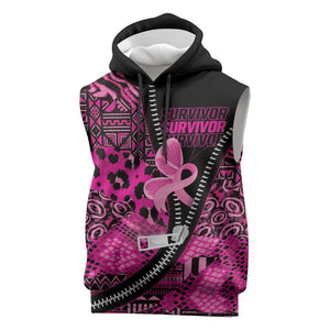 Pink Ribbon Animals Skin African Mixed Sleeveless Hoodie Zipper Stylized - African Pride