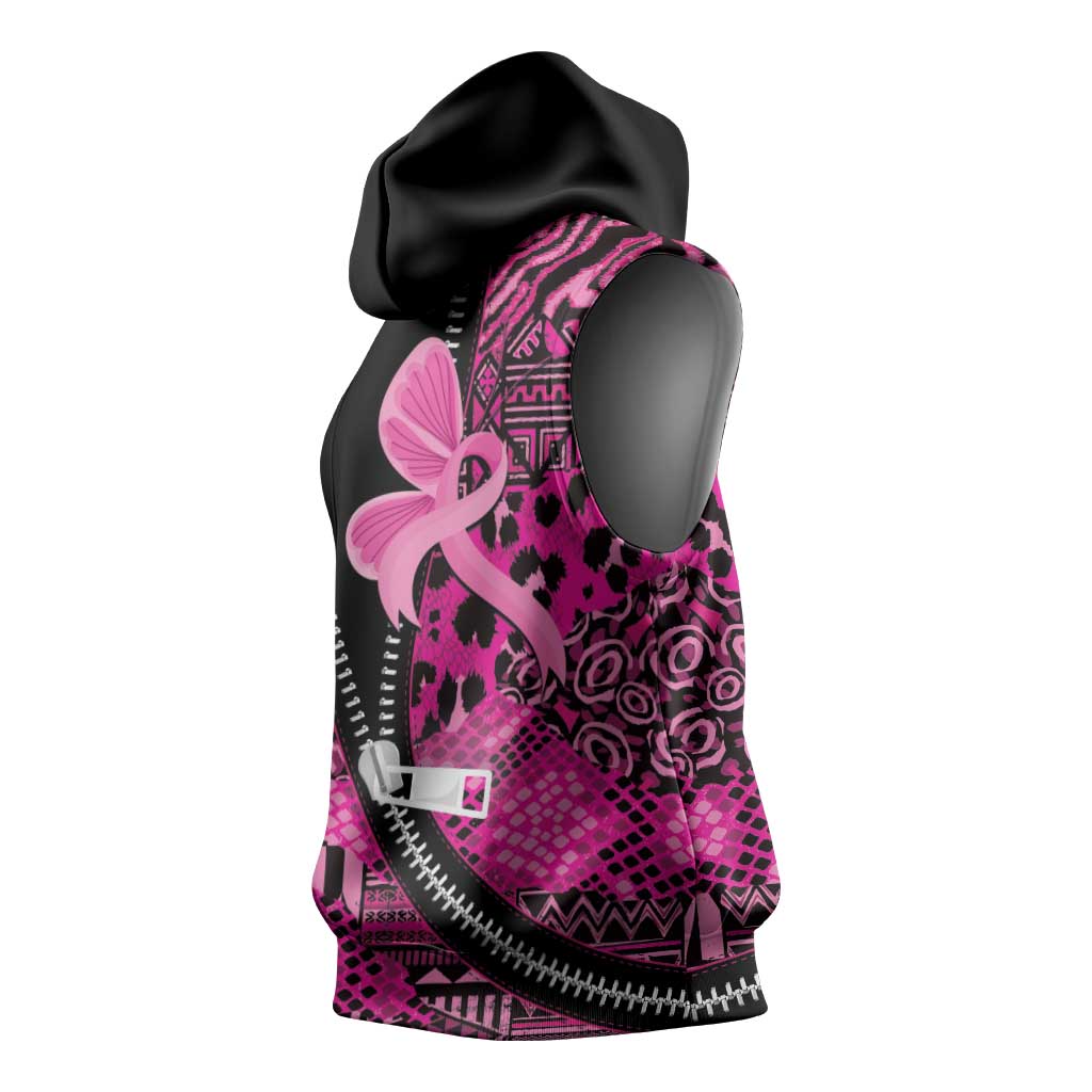 Pink Ribbon Animals Skin African Mixed Sleeveless Hoodie Zipper Stylized - African Pride
