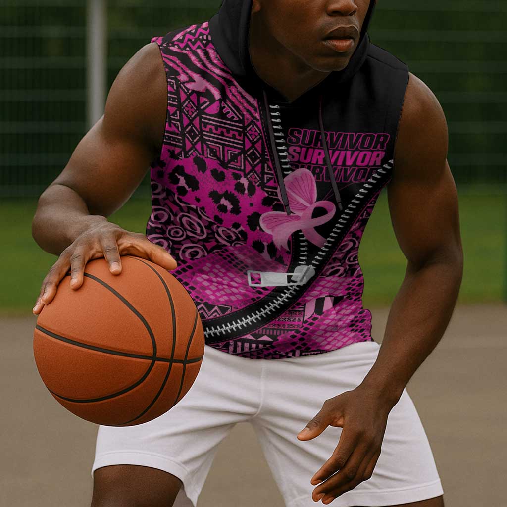 Pink Ribbon Animals Skin African Mixed Sleeveless Hoodie Zipper Stylized - African Pride