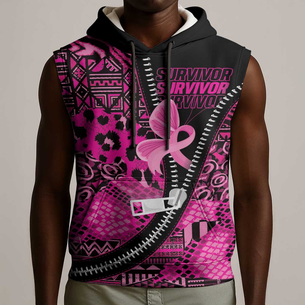 Pink Ribbon Animals Skin African Mixed Sleeveless Hoodie Zipper Stylized - African Pride