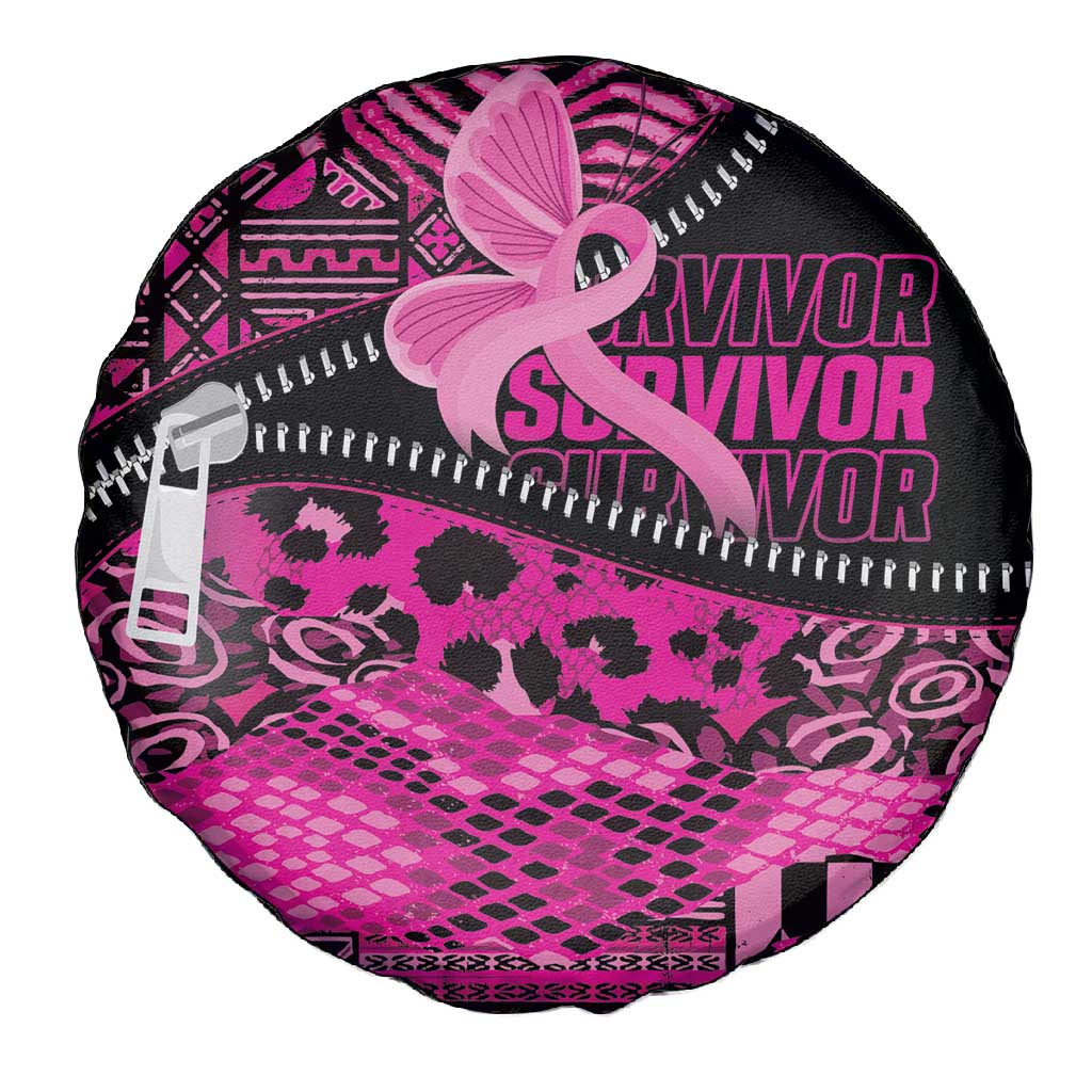 Pink Ribbon Animals Skin African Mixed Spare Tire Cover Zipper Stylized - African Pride