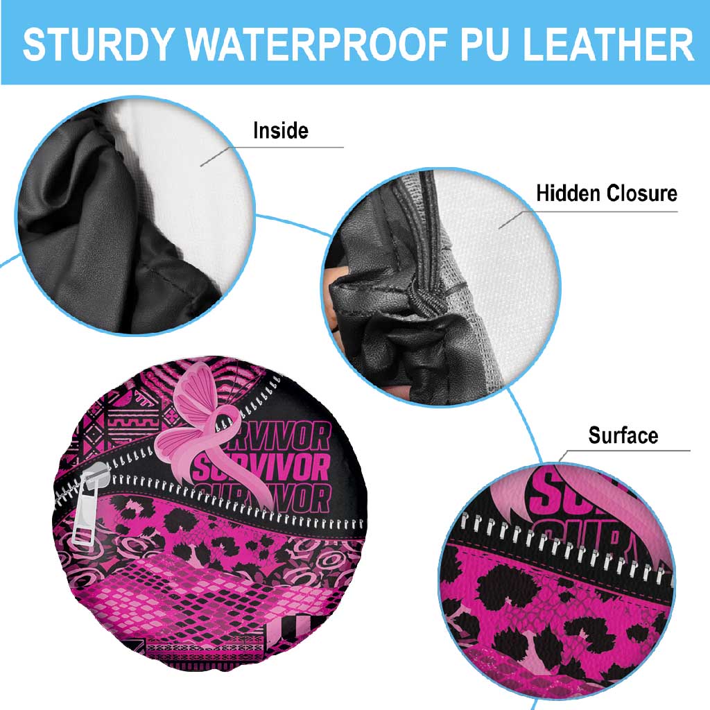 Pink Ribbon Animals Skin African Mixed Spare Tire Cover Zipper Stylized - African Pride