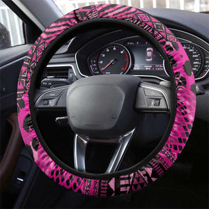 Pink Ribbon Animals Skin African Mixed Steering Wheel Cover Zipper Stylized - African Pride