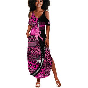 Pink Ribbon Animals Skin African Mixed Summer Maxi Dress Zipper Stylized - African Pride