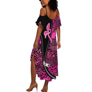 Pink Ribbon Animals Skin African Mixed Summer Maxi Dress Zipper Stylized - African Pride