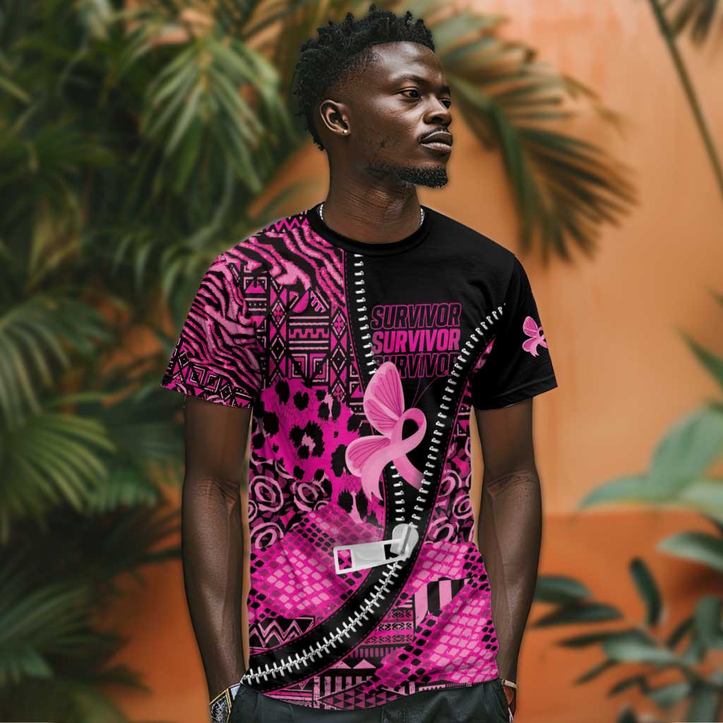 Pink Ribbon Animals Skin African Mixed T shirt Zipper Stylized - African Pride