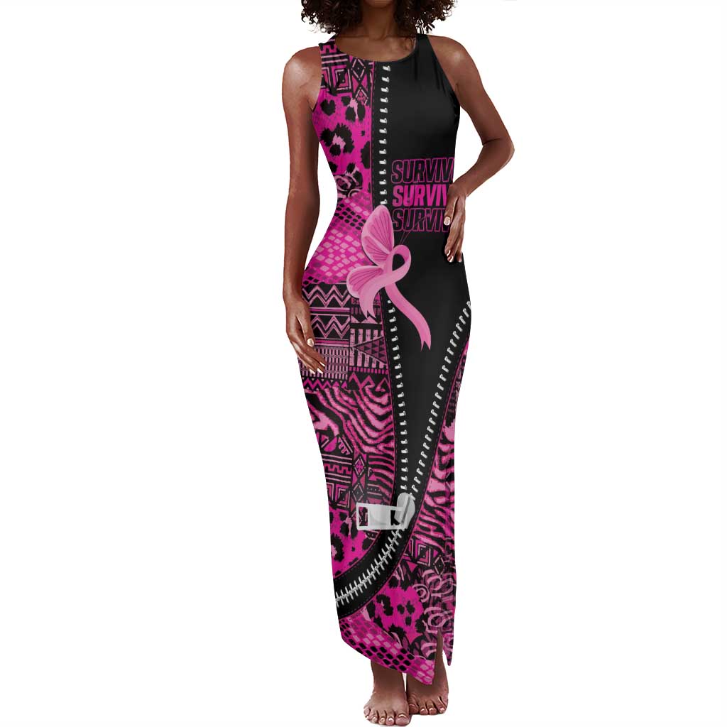 Pink Ribbon Animals Skin African Mixed Tank Maxi Dress Zipper Stylized - African Pride
