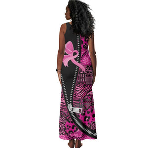 Pink Ribbon Animals Skin African Mixed Tank Maxi Dress Zipper Stylized - African Pride