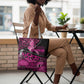 Pink Ribbon Animals Skin African Mixed Tote Bag Zipper Stylized