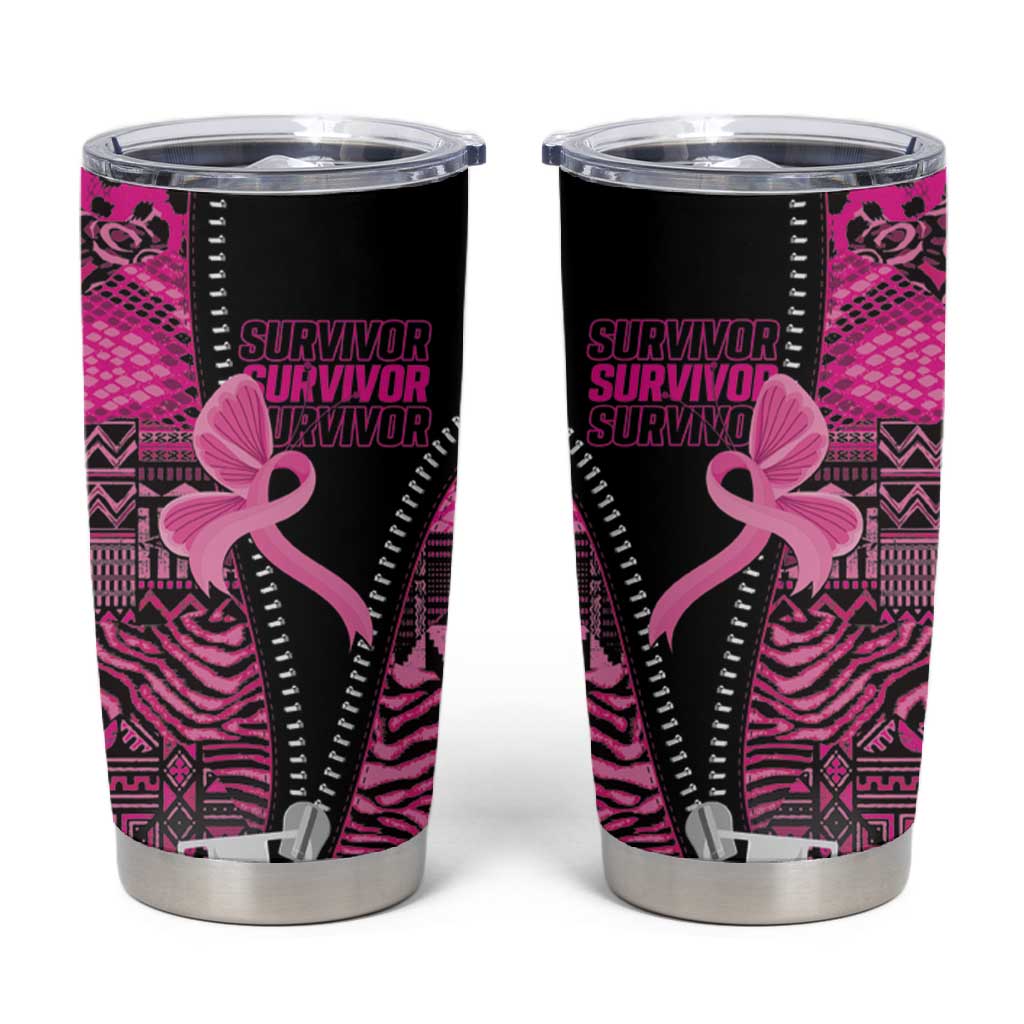 Pink Ribbon Animals Skin African Mixed Tumbler Cup Zipper Stylized - African Pride