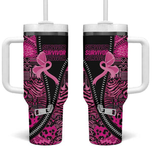 Pink Ribbon Animals Skin African Mixed Tumbler With Handle Zipper Stylized - African Pride