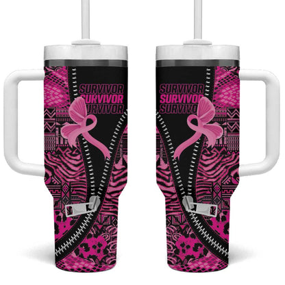 Pink Ribbon Animals Skin African Mixed Tumbler With Handle Zipper Stylized - African Pride