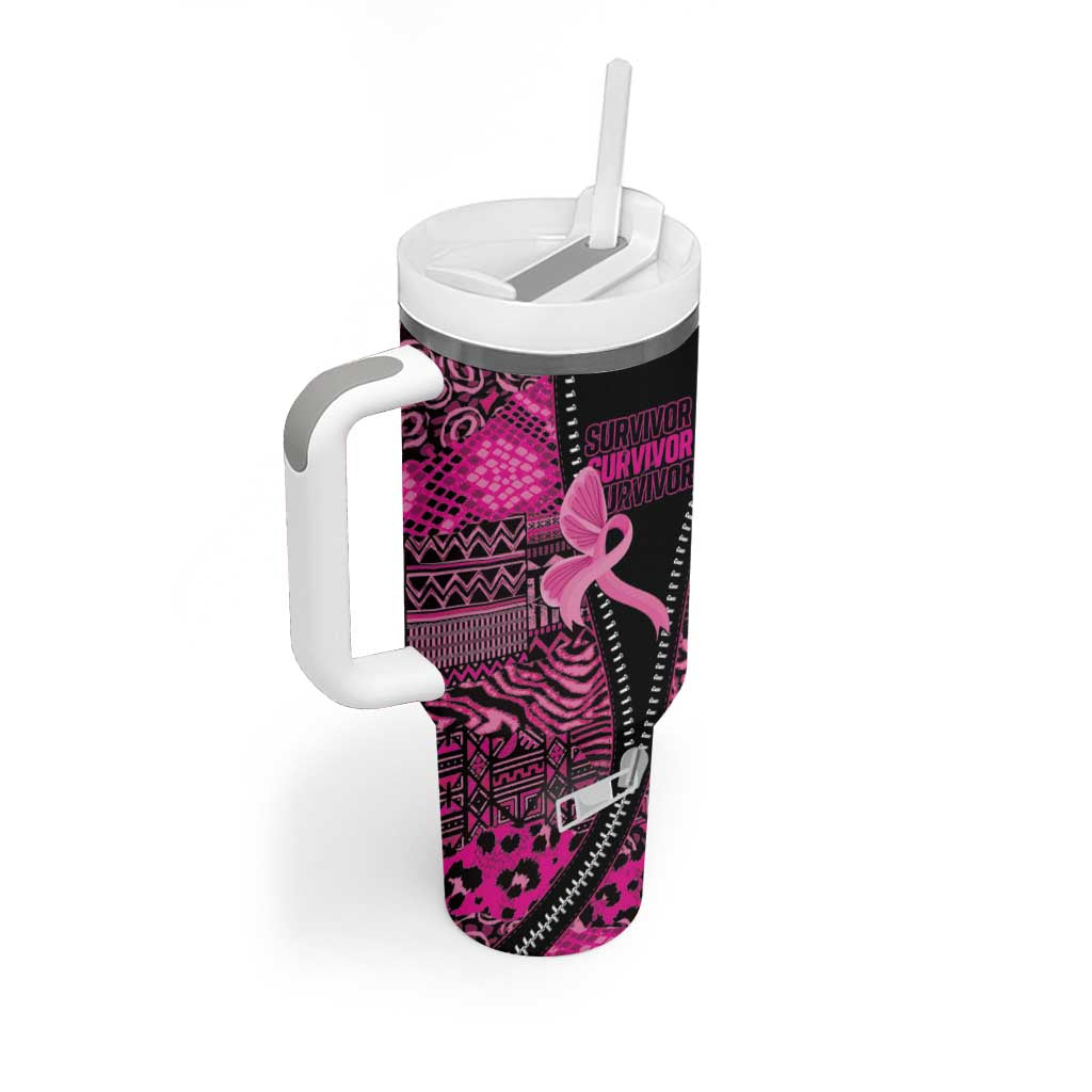 Pink Ribbon Animals Skin African Mixed Tumbler With Handle Zipper Stylized - African Pride