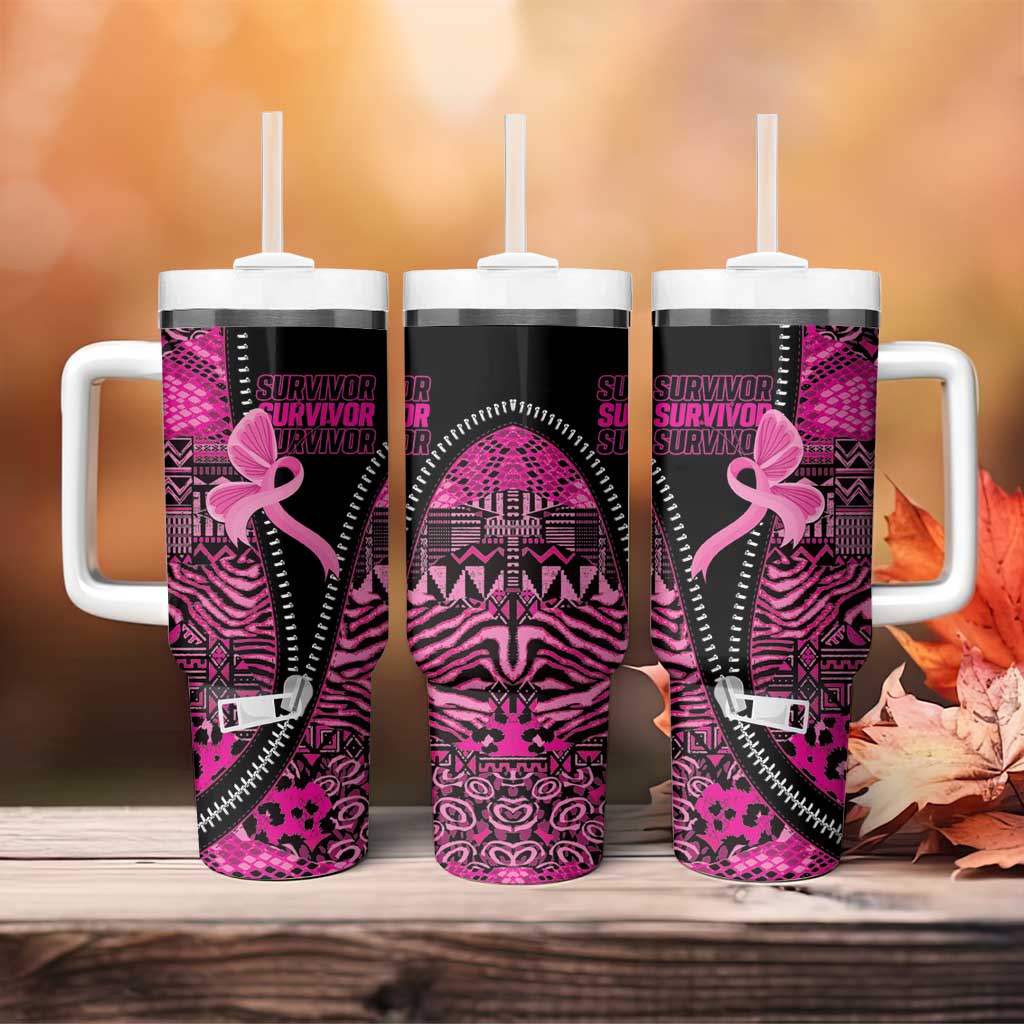 Pink Ribbon Animals Skin African Mixed Tumbler With Handle Zipper Stylized - African Pride
