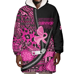 Pink Ribbon Animals Skin African Mixed Wearable Blanket Hoodie Zipper Stylized - African Pride