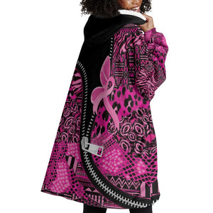 Pink Ribbon Animals Skin African Mixed Wearable Blanket Hoodie Zipper Stylized - African Pride