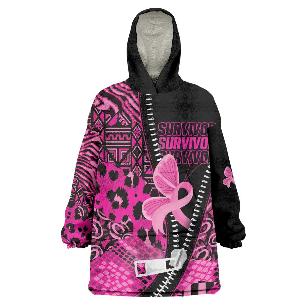 Pink Ribbon Animals Skin African Mixed Wearable Blanket Hoodie Zipper Stylized - African Pride