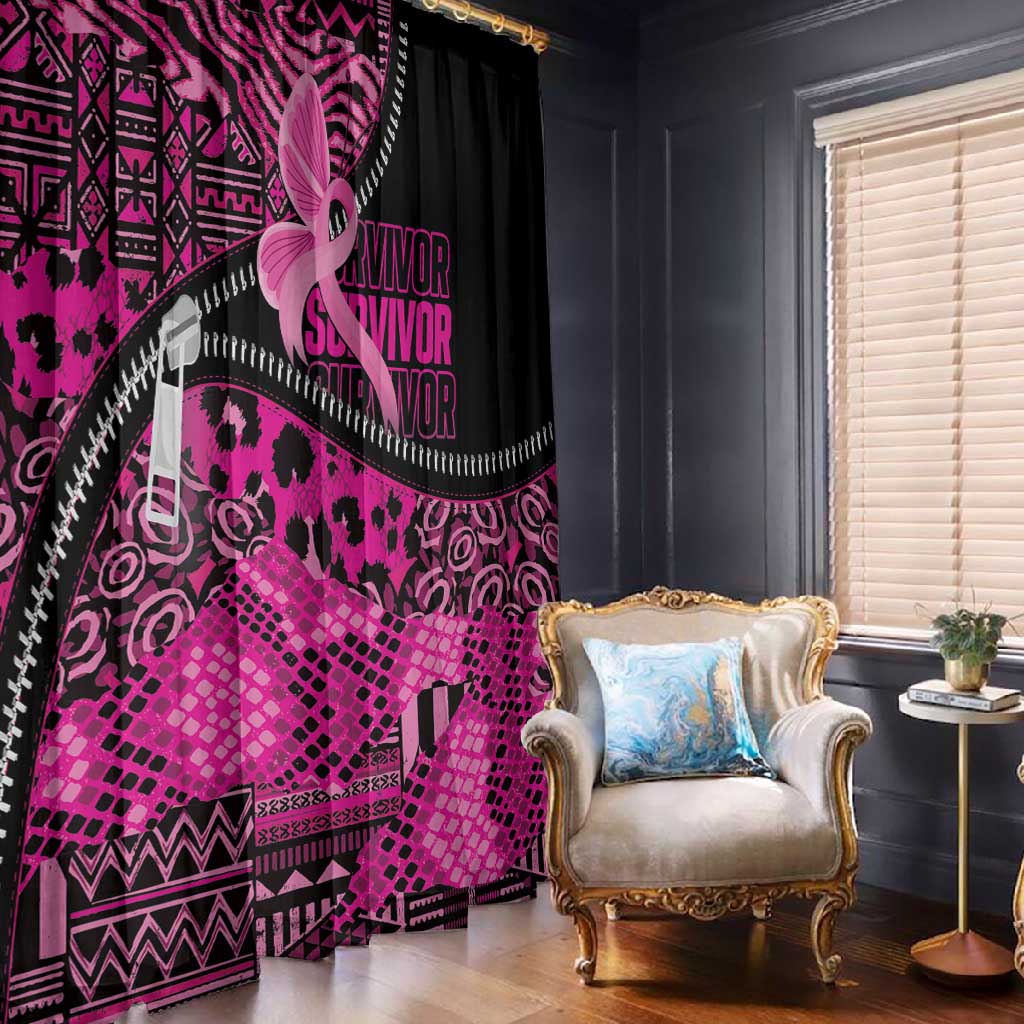 Pink Ribbon Animals Skin African Mixed Window Curtain Zipper Stylized - African Pride
