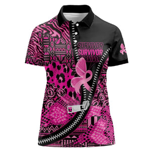 Pink Ribbon Animals Skin African Mixed Women Polo Shirt Zipper Stylized - African Pride