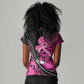 Pink Ribbon Animals Skin African Mixed Women V-Neck T-Shirt Zipper Stylized - African Pride
