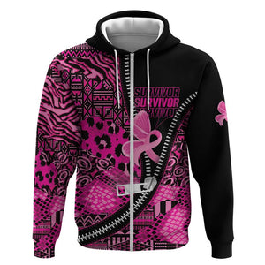 Pink Ribbon Animals Skin African Mixed Zip Hoodie Zipper Stylized - African Pride
