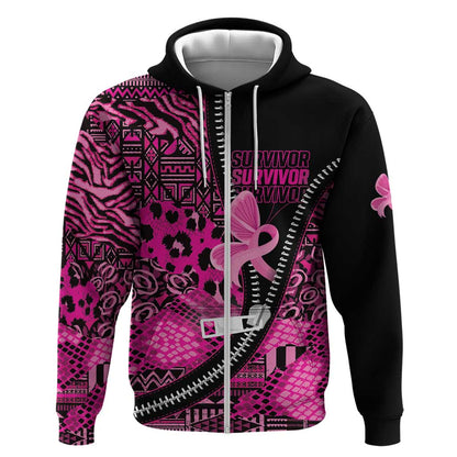 Pink Ribbon Animals Skin African Mixed Zip Hoodie Zipper Stylized - African Pride