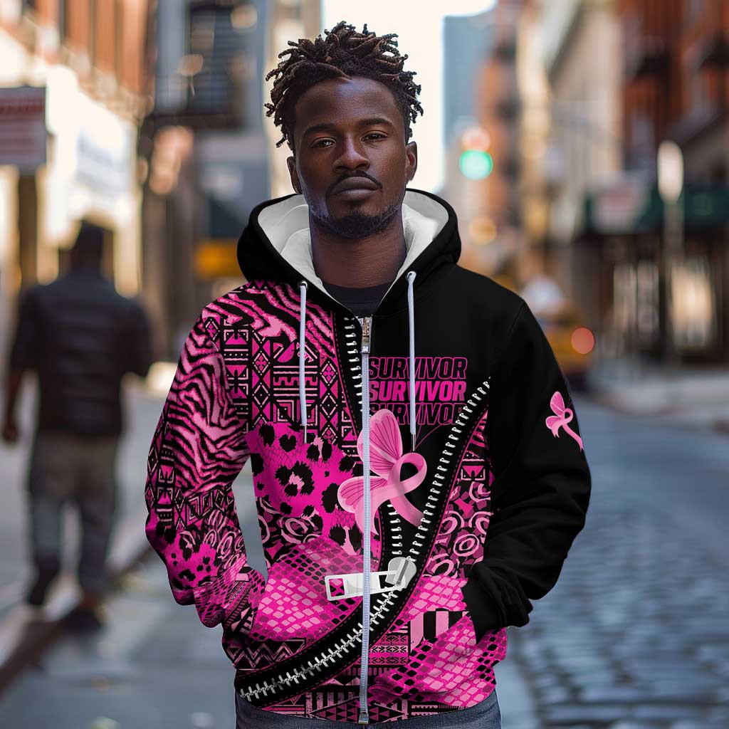 Pink Ribbon Animals Skin African Mixed Zip Hoodie Zipper Stylized - African Pride