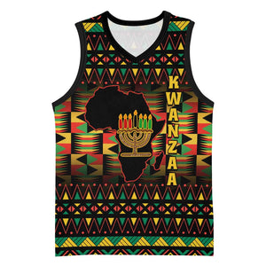 Kwanzaa Festival Basketball Jersey with Kinara Candles and African Pattern - African Pride