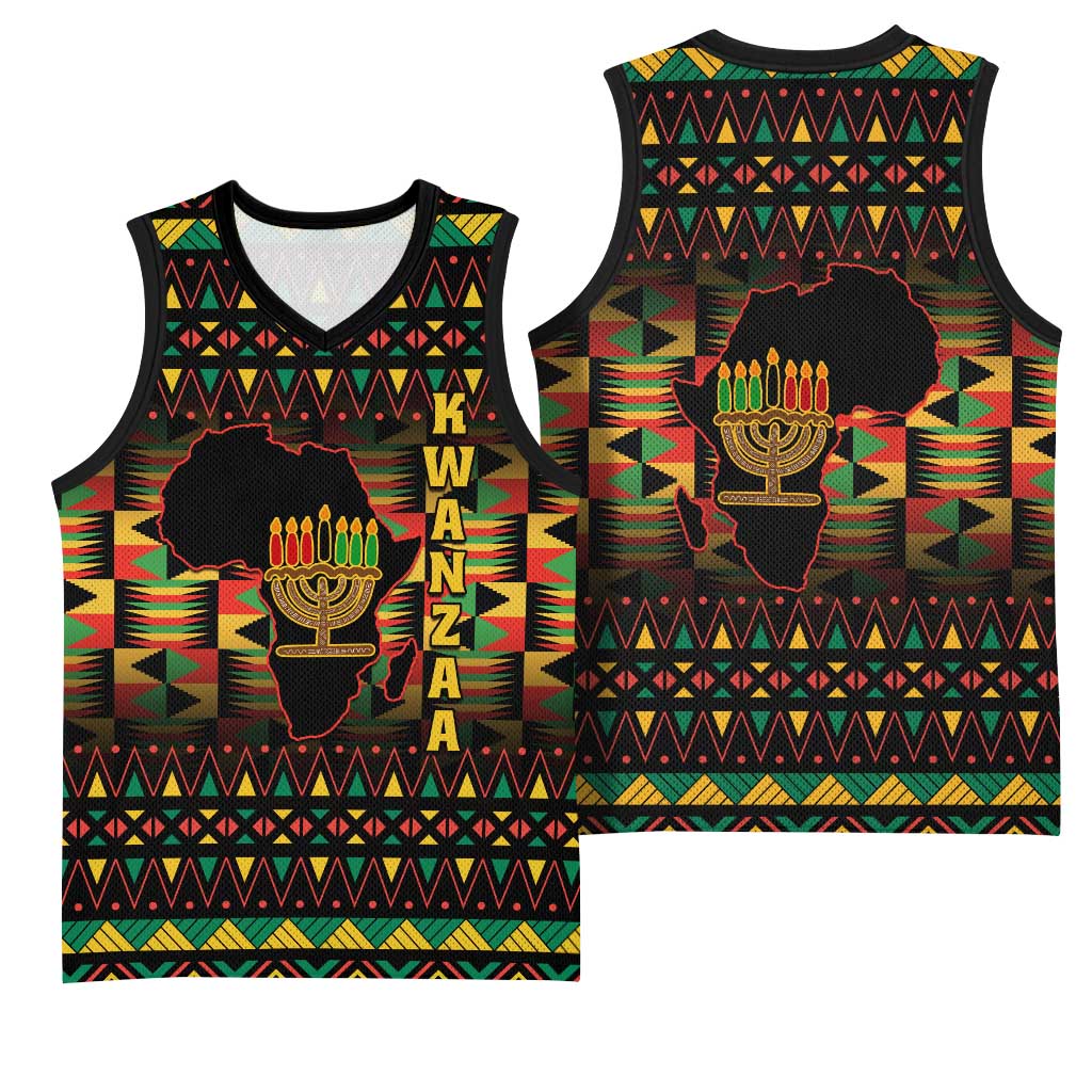 Kwanzaa Festival Basketball Jersey with Kinara Candles and African Pattern - African Pride