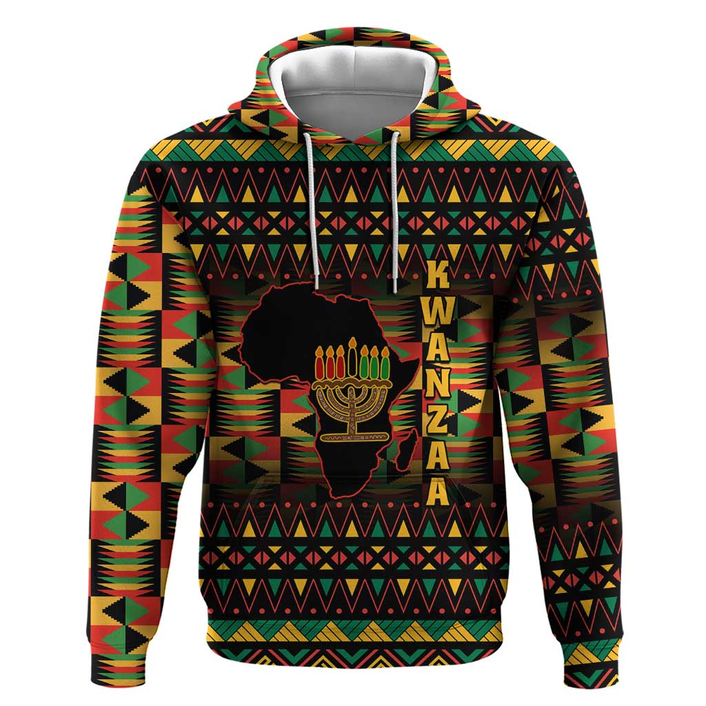 Kwanzaa Festival Hoodie with Kinara Candles and African Pattern