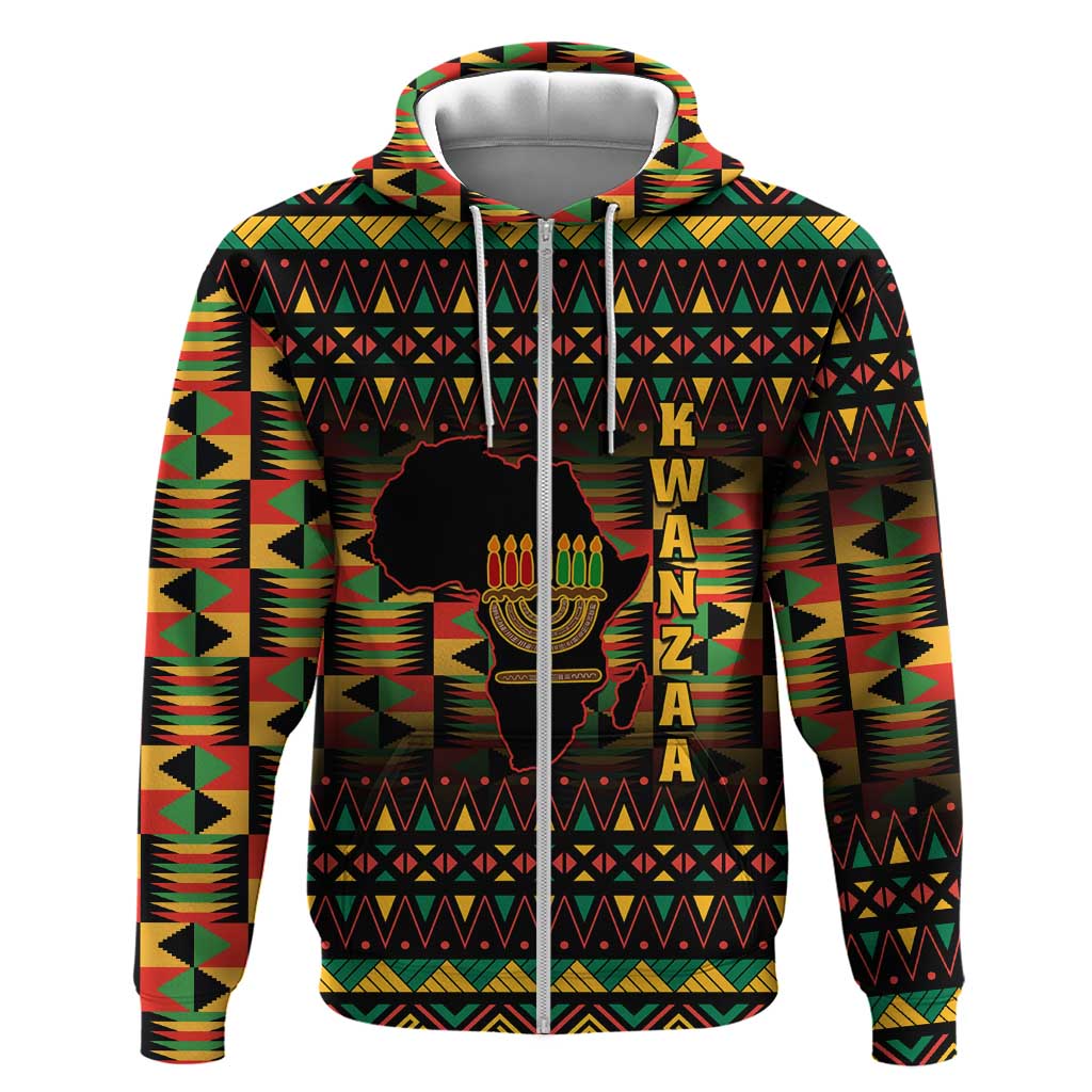 Kwanzaa Festival Hoodie with Kinara Candles and African Pattern