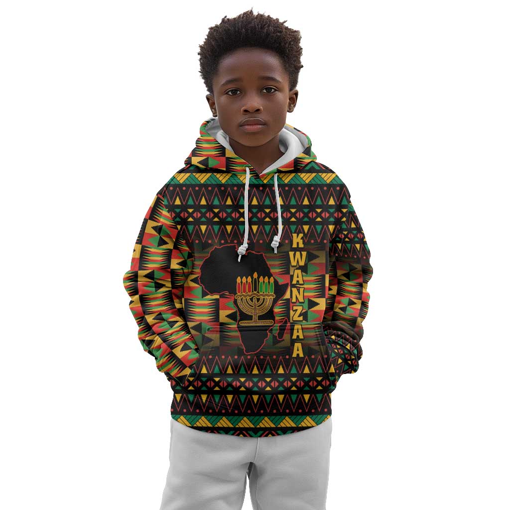 Kwanzaa Festival Kid Hoodie with Kinara Candles and African Pattern