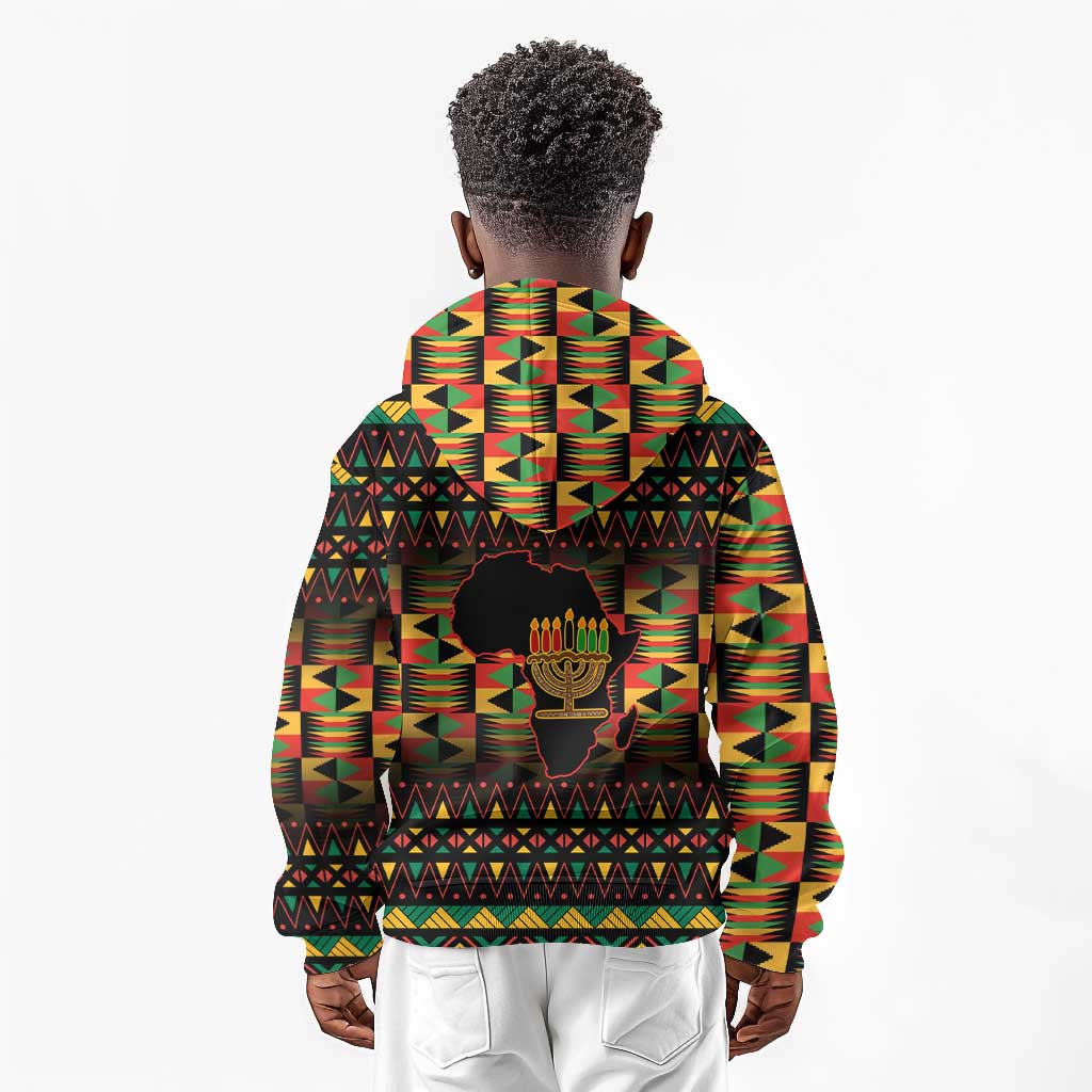 Kwanzaa Festival Kid Hoodie with Kinara Candles and African Pattern