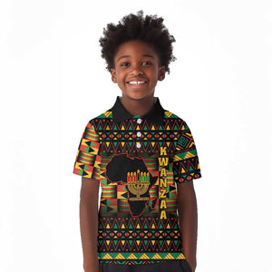 Kwanzaa Festival Kid Polo Shirt with Kinara Candles and African Pattern
