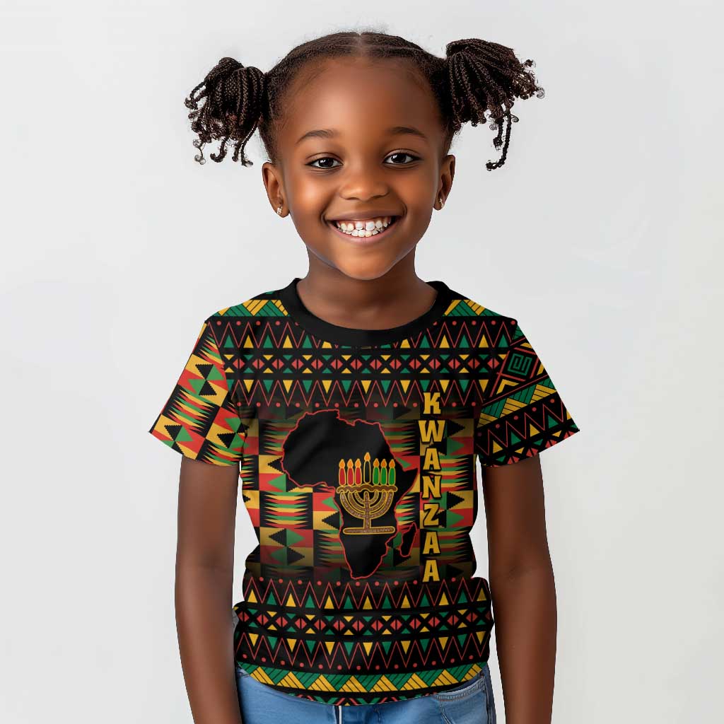 Kwanzaa Festival Kid T shirt with Kinara Candles and African Pattern