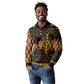 Kwanzaa Festival Long Sleeve Polo Shirt with Kinara Candles and African Pattern