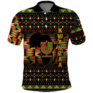 Kwanzaa Festival Polo Shirt with Kinara Candles and African Pattern