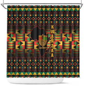 Kwanzaa Festival Shower Curtain with Kinara Candles and African Pattern