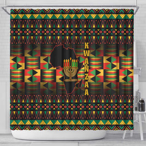 Kwanzaa Festival Shower Curtain with Kinara Candles and African Pattern