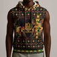 Kwanzaa Festival Sleeveless Hoodie with Kinara Candles and African Pattern - African Pride