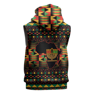 Kwanzaa Festival Sleeveless Zip Hoodie with Kinara Candles and African Pattern - African Pride