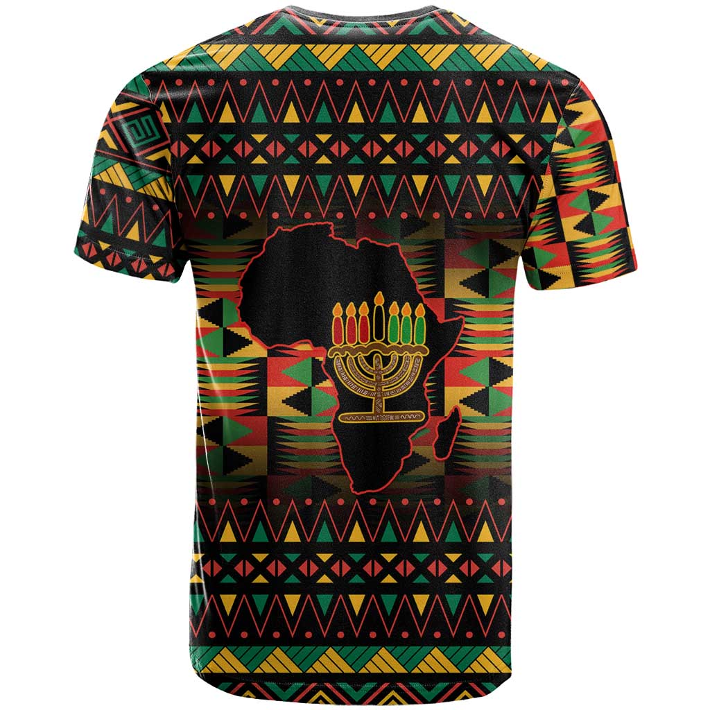 Kwanzaa Festival T shirt with Kinara Candles and African Pattern