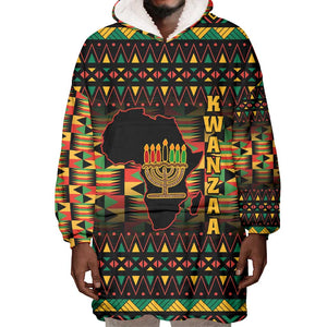 Kwanzaa Festival Wearable Blanket Hoodie with Kinara Candles and African Pattern