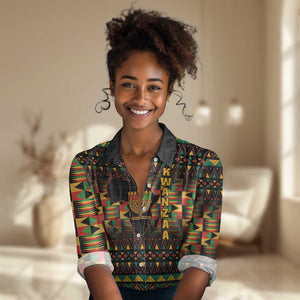 Kwanzaa Festival Women Casual Shirt with Kinara Candles and African Pattern LT01